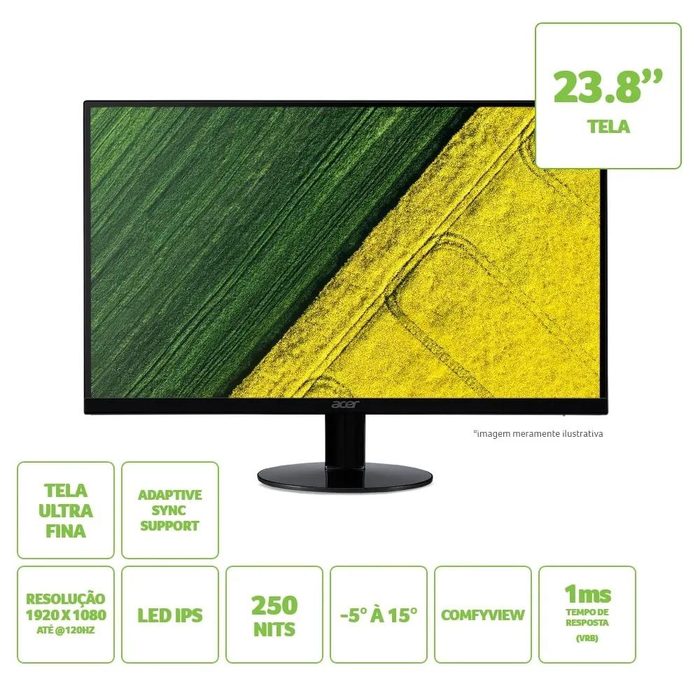 Monitor LED Acer 23,8" Full HD 120Hz 1ms IPS HDMI/VGA SA240Y - Preto