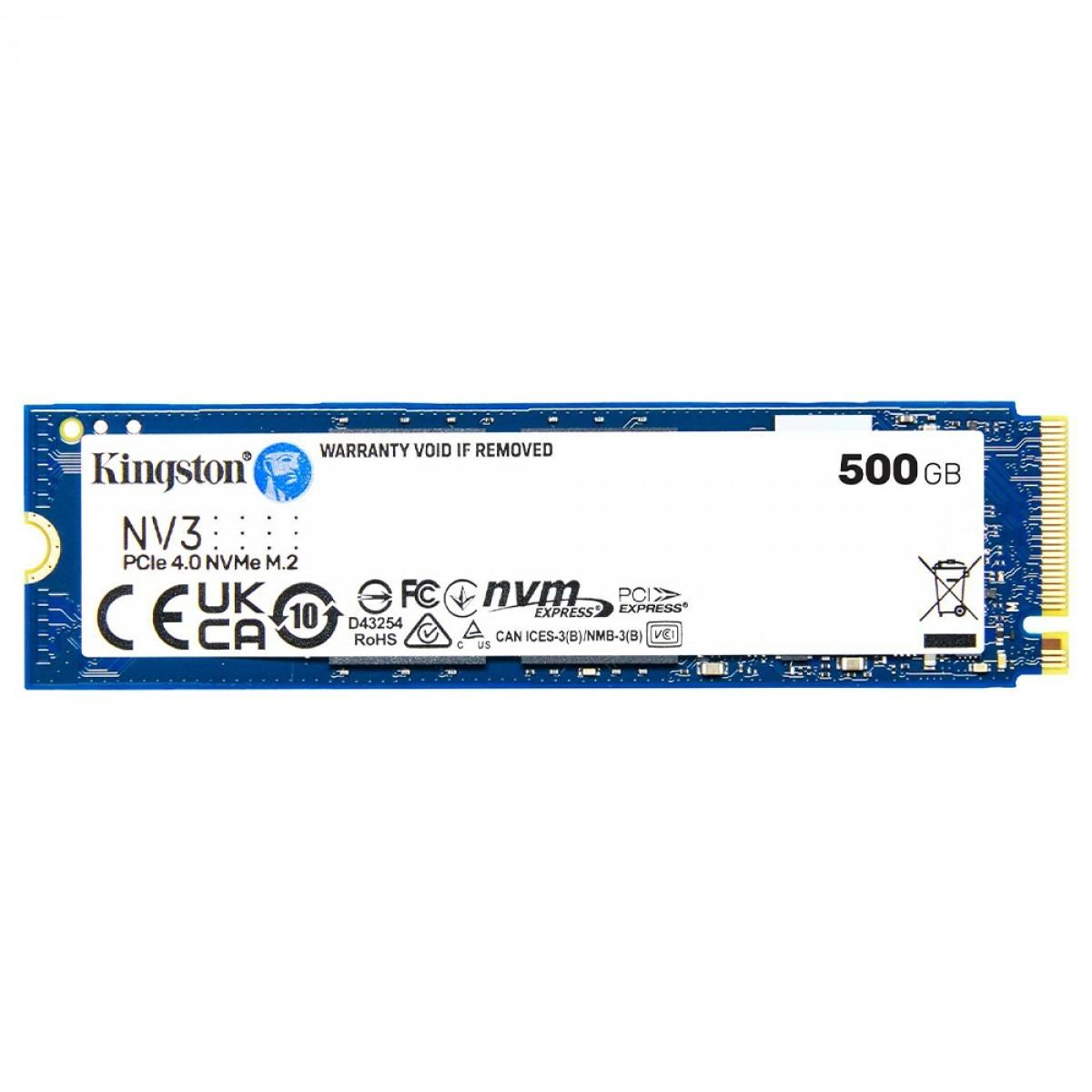 SSD M.2 NVMe 500GB Kingston NV3 PCIe 4.0 2280 Leitura 5000MB/s Gravação 3000MB/s