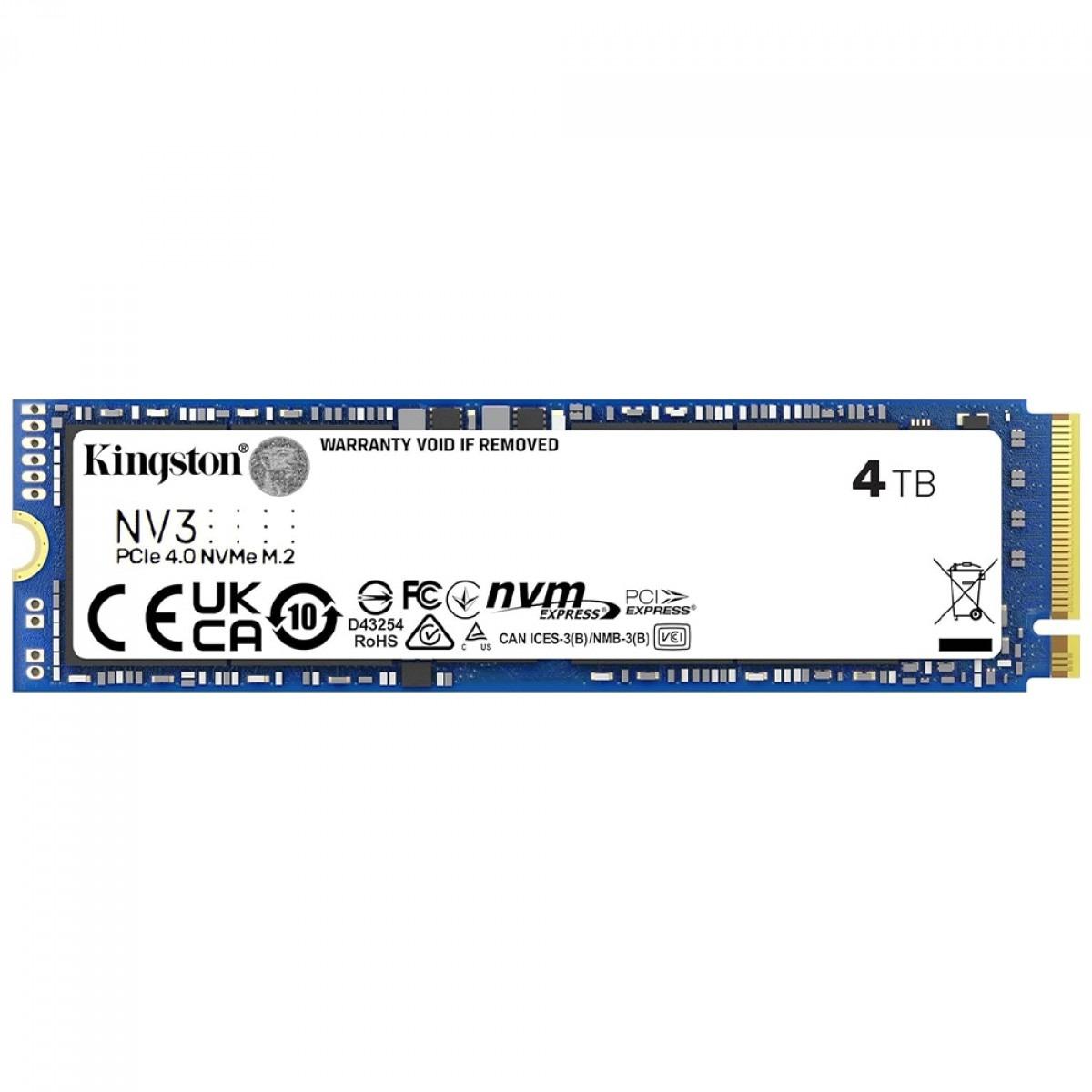 SSD M.2 NVMe 4TB Kingston NV3 PCIe 4.0 2280 Leitura 6000MB/s Gravação 5000MB/s