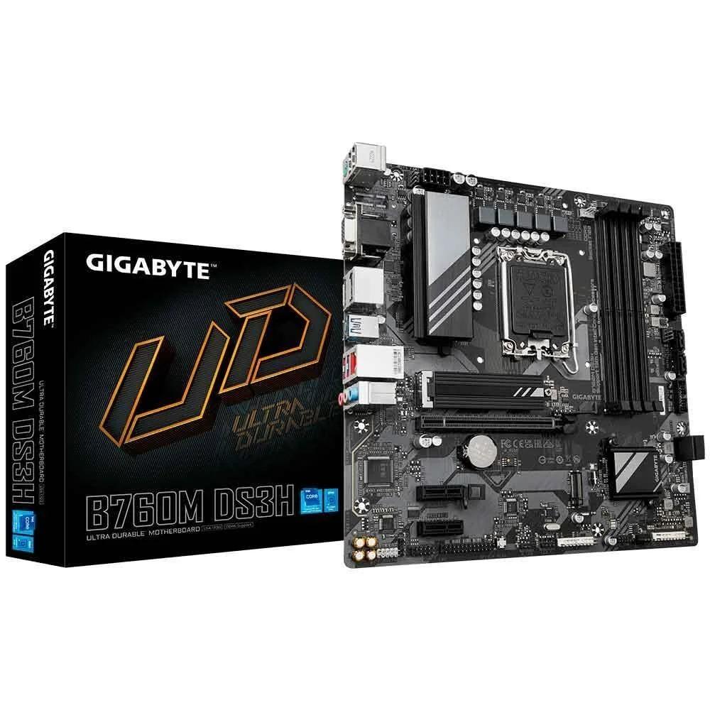 Placa Mãe LGA 1700 Gigabyte B760M DS3H M-ATX DDR5 HDMI, DP, USB-C, USB 3.1, LAN 2.5GBE 12/13/14 Ger