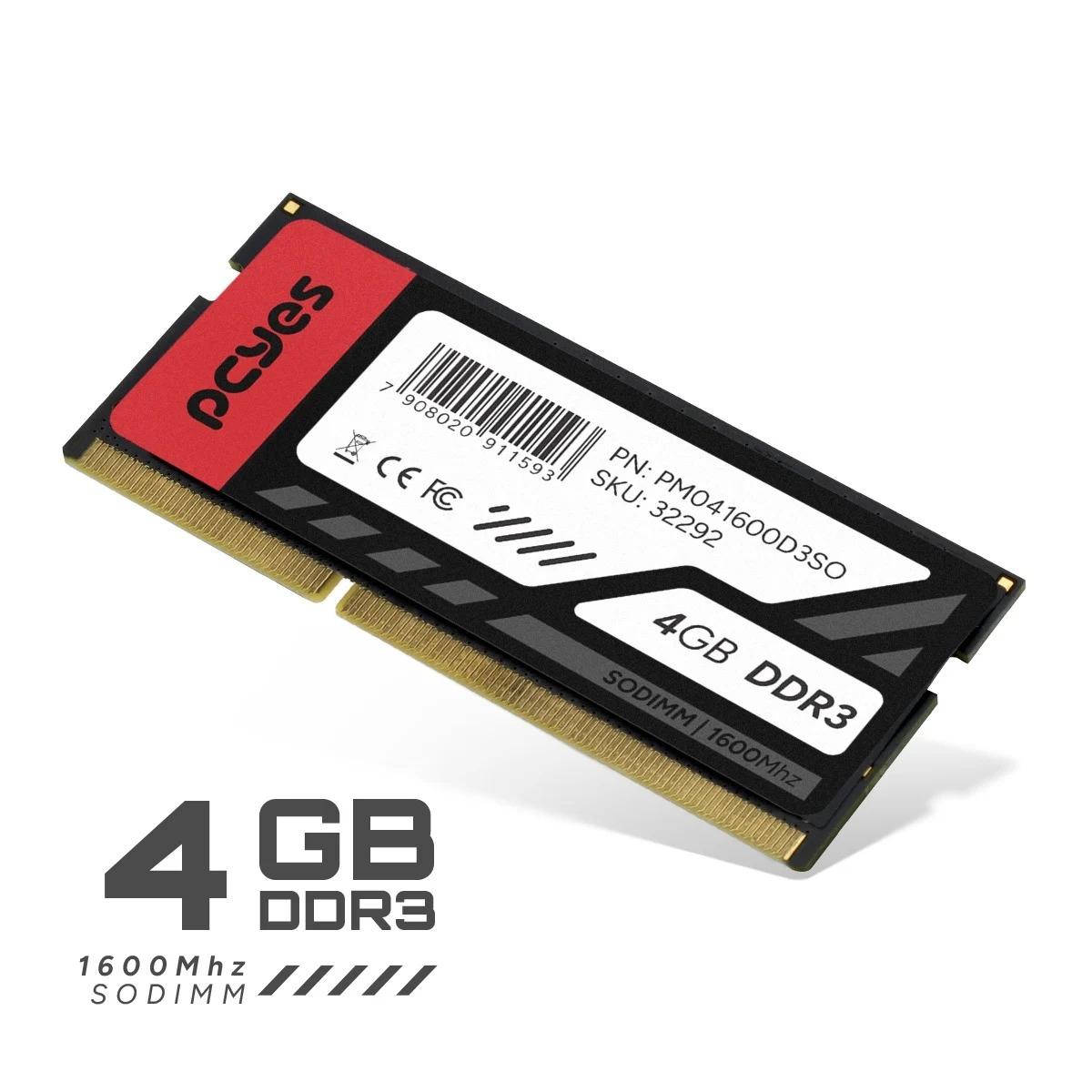 Memória 4GB DDR3 1600MHz 1.5V CL11 para Notebook - PCYes