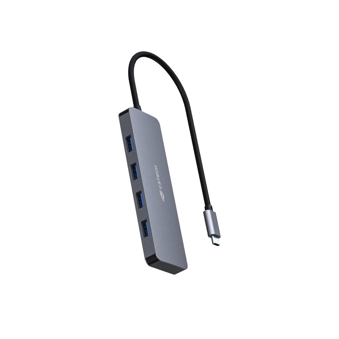 Hub USB Tipo-C C3 Tech 4 em 1, 4 Portas USB 3.0, HU-C330GY