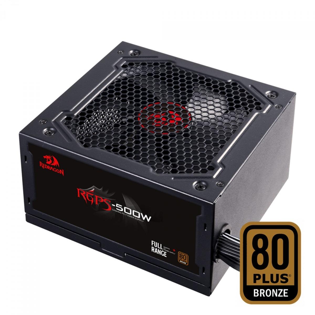 Fonte ATX 500W 80 Plus Bronze Redragon Rgps PFC Ativo, Cabos Flat