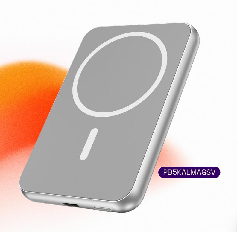 Carregador Portátil Universal 5.000mAh, Magsafe, USB-C até 20W, Ultraslim, Cinza, PB5KALMAGSV