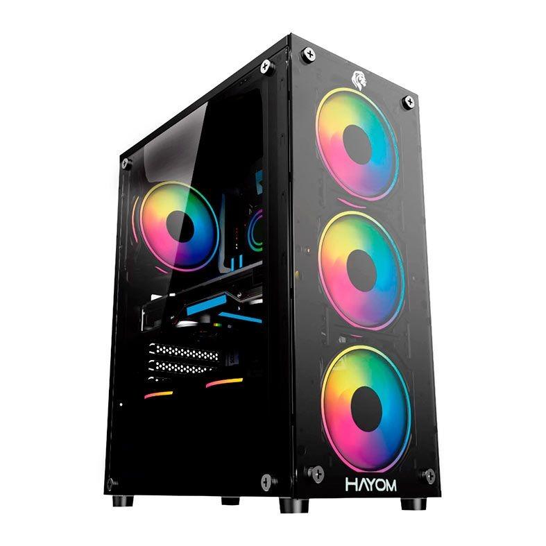 Gabinete Gamer ATX Hayom RGB GB1749, Mid-Tower, Lateral de Vidro, com 4 Fans - Preto