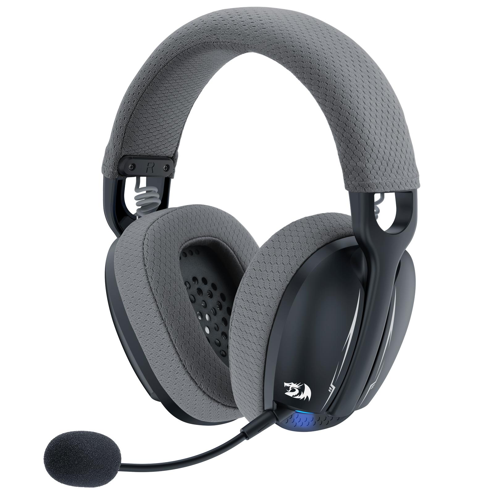 Headset Gamer sem Fio Redragon Skuld Pro 2.4GHZ/BLUETOOTH/TIPO-C Preto com LED Azul H878BG