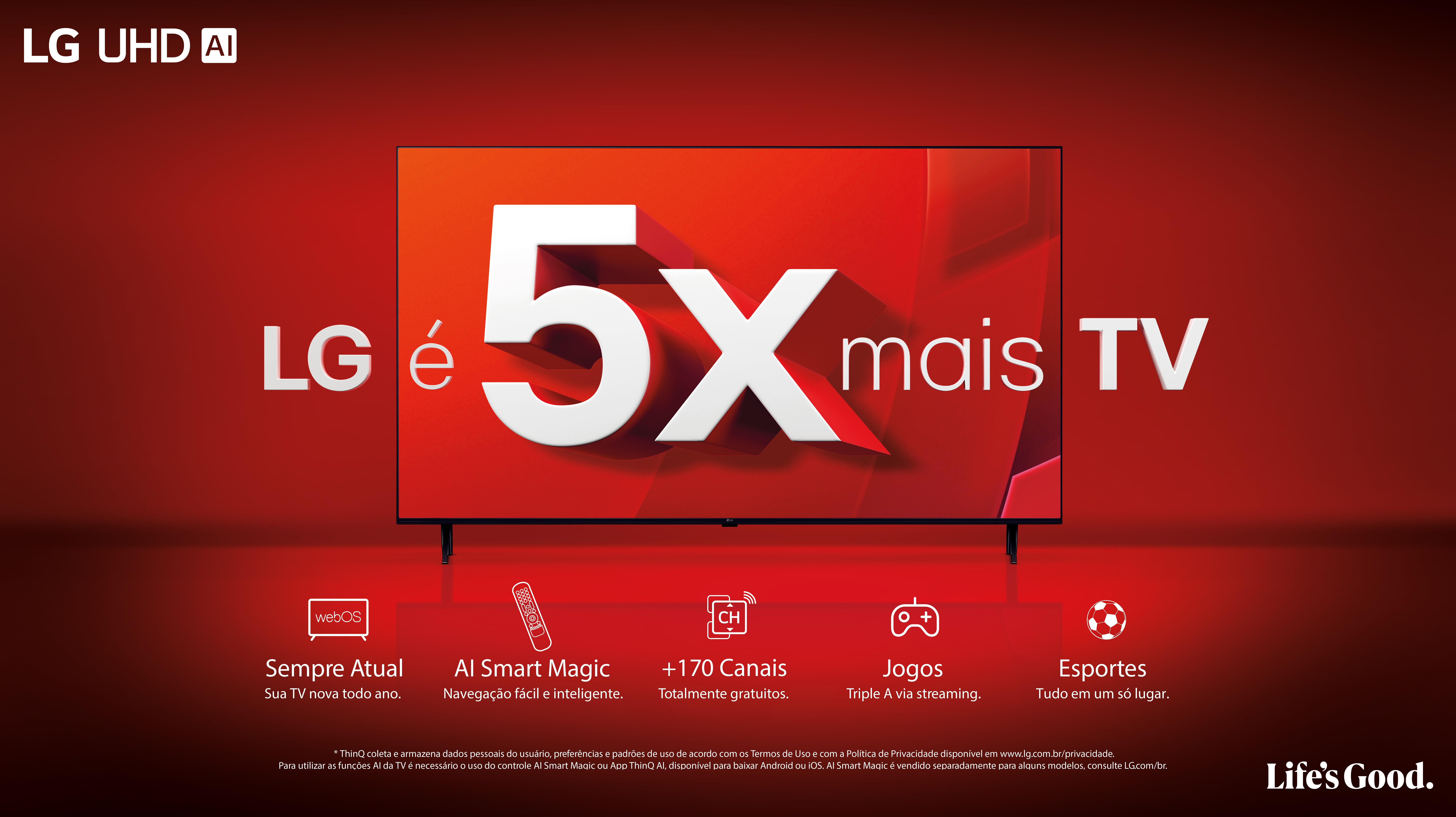 Smart TV 65" Ultra HD 4K LG 65UT8050PSA com Processador A5 GER7 AI, Wi-Fi, Bluetooth, HDMI