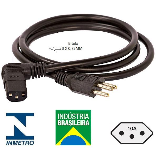 Cabo de Forca Tripolar 1,8m, 10A, com Plug de 90º, 3 x 0,75mm, CBF.349, GV Cabos