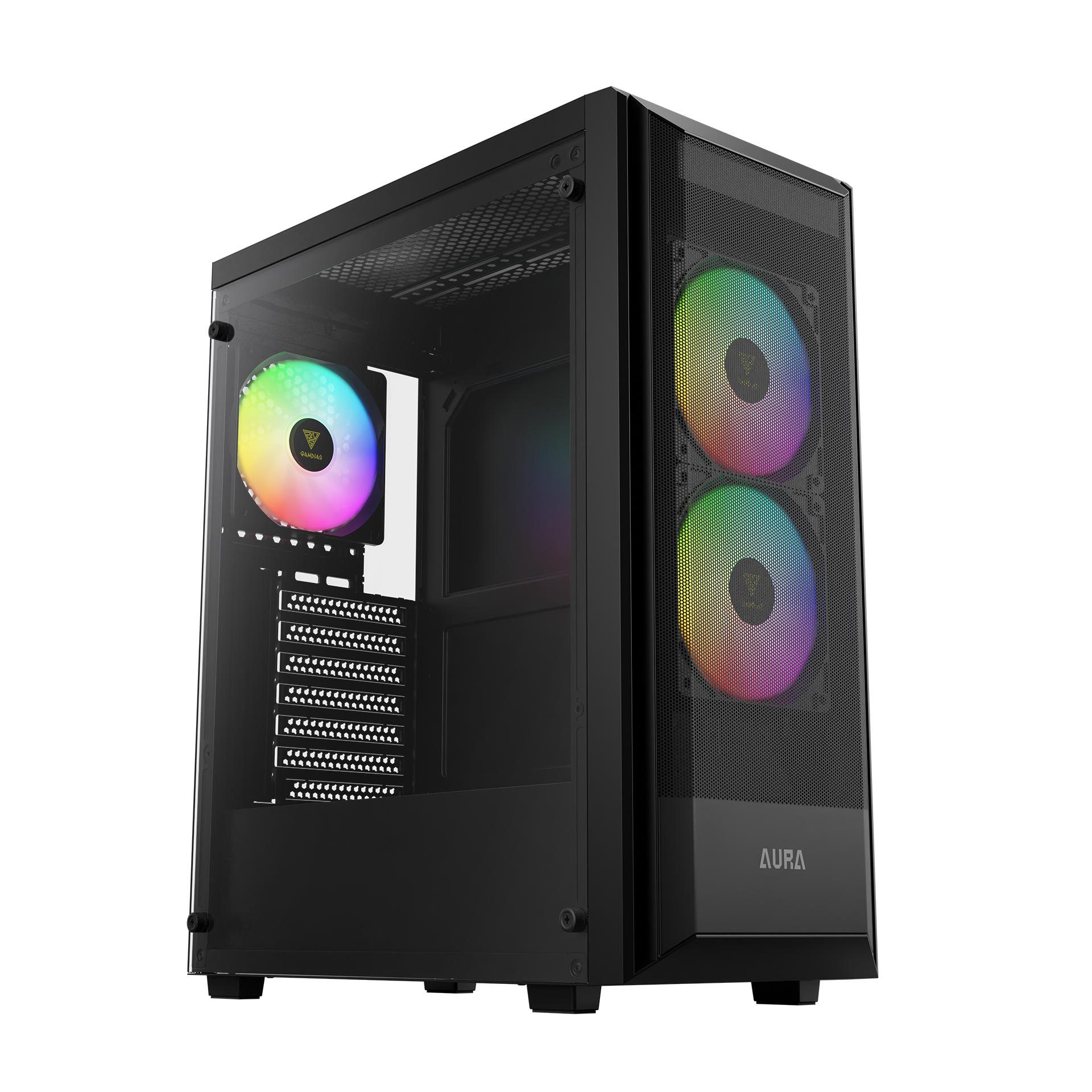 Gabinete Gamer Gamdias ATX Aura GC6 Elite ARGB, Vidro Temperado, Mid-Tower, com 3 Fans - Preto