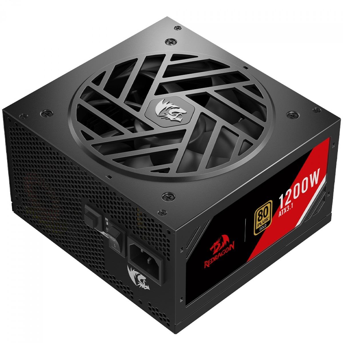 Fonte ATX 1200W 80 Plus Gold Redragon Master Rgms, PFC Ativo, Full Modular, PCI-e 5.1