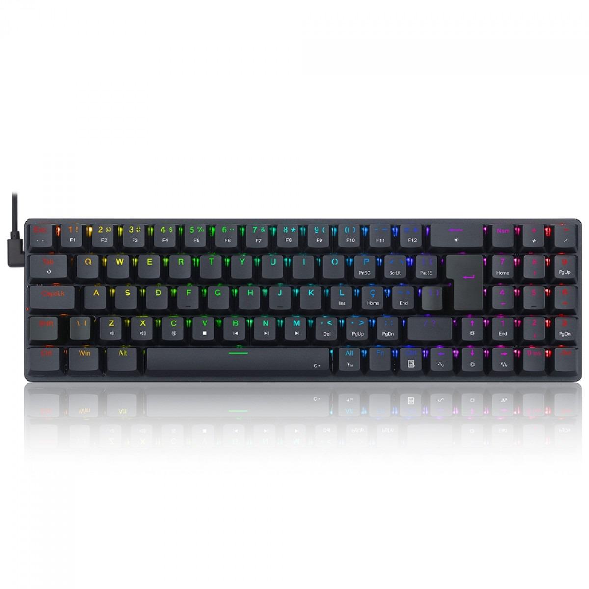 Teclado Gamer Mecânico Redragon Ashe, RGB, Switch, Blue, ABNT2, Black