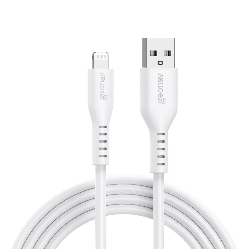 Cabo Geonav USB-a para Lightning, em Silicone, na Cor Branco, 1,5 Metros, Esliswt