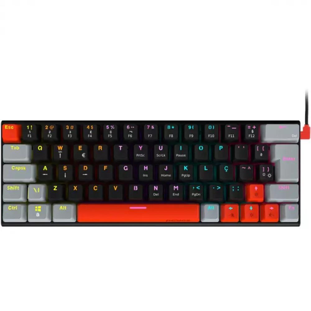 Teclado Gamer Mecânico 60% PCYes Kuromori Black Vulcan, Switch Red, LED Rainbow, Preto