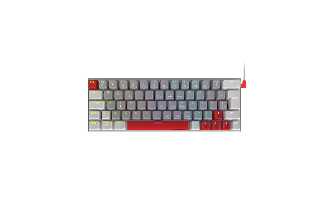 Teclado Gamer Mecânico 60% PCYes Kuromori White Ghost, Switch Red, LED Rainbow, Branco