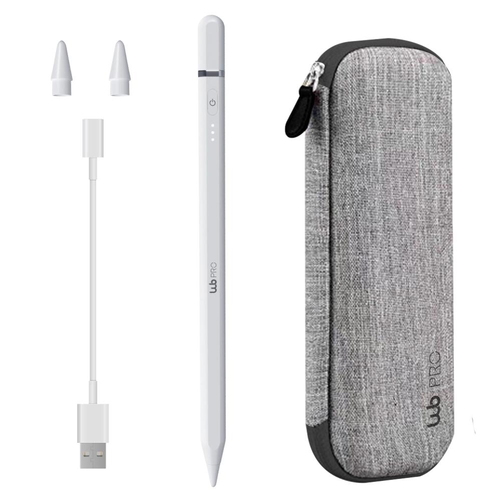 Caneta Pencil Pro Wb para iPad Branca com Palm Rejection e Sensor de Ângulo com Estojo Cinza