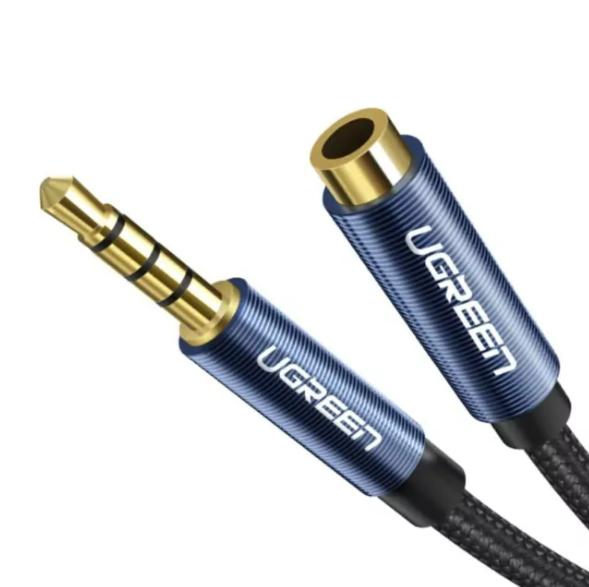 Cabo Extensor P2 UGREEN 3.5mm Nylon Trançado 1m Preto