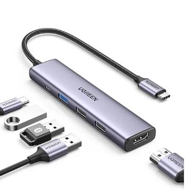 Hub 5 em 1 UGREEN USB-C para 3x USB 3.0 + HDMI 4K@30HZ + PD
