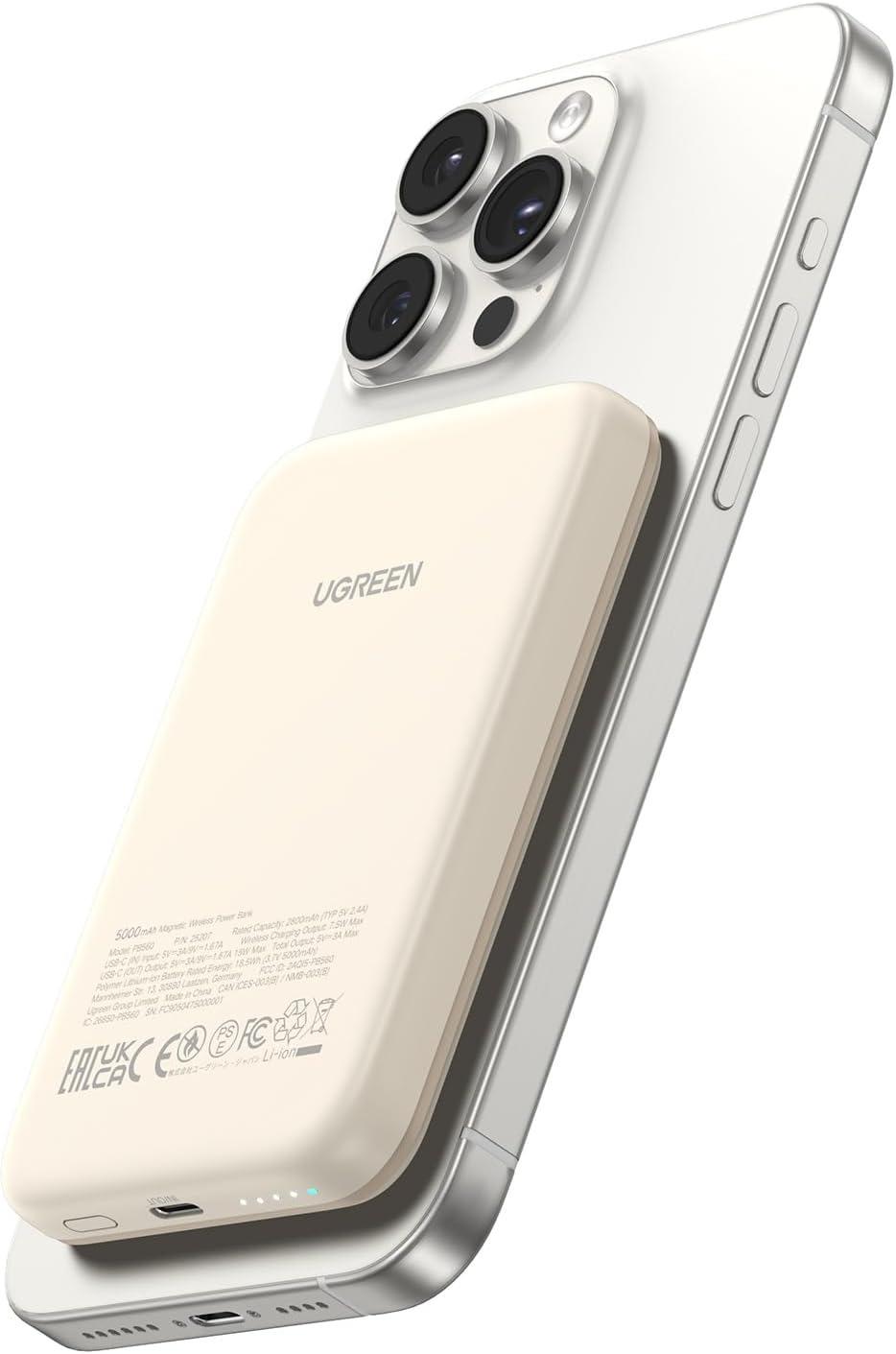 Power Bank UGREEN 5000mAh Magnético com Carregamento sem Fio