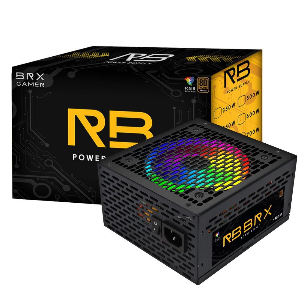 Fonte RGB BRX Rainbow 500W 80 Plus Bivolt Automática PFC Ativo