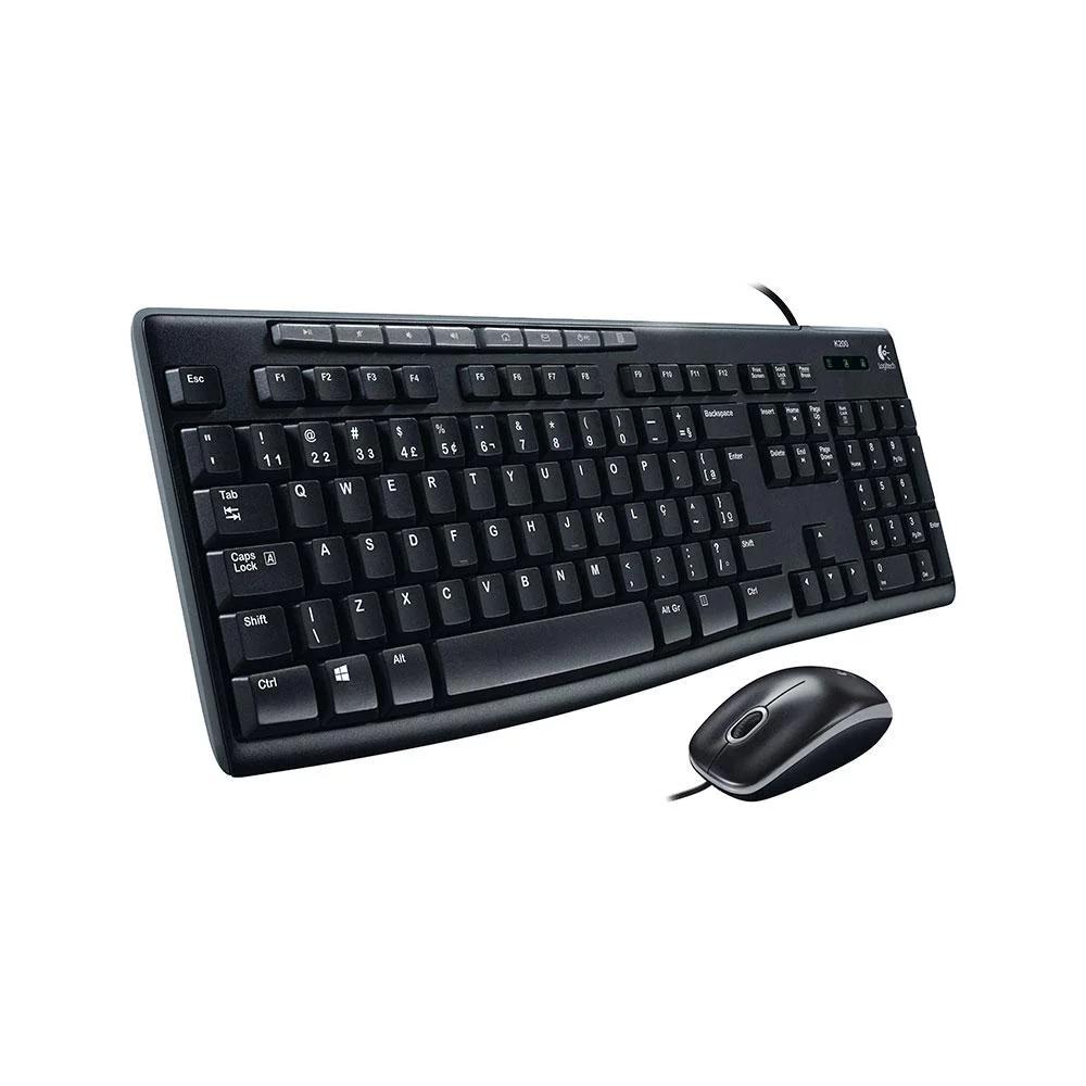 Teclado e Mouse com Fio USB Logitech MK200, Multimídia, ABNT2, Preto