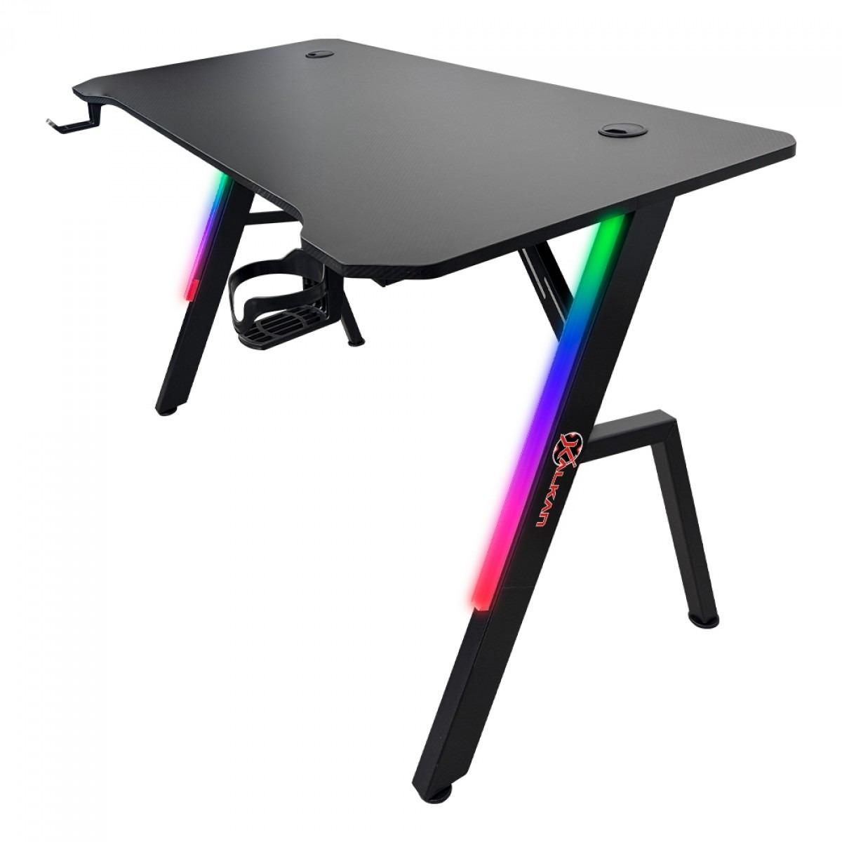 Mesa Gamer Kalkan Illumi RGB, Inclinável, 1,20m, com Suporte para Headset e Copo - Preta