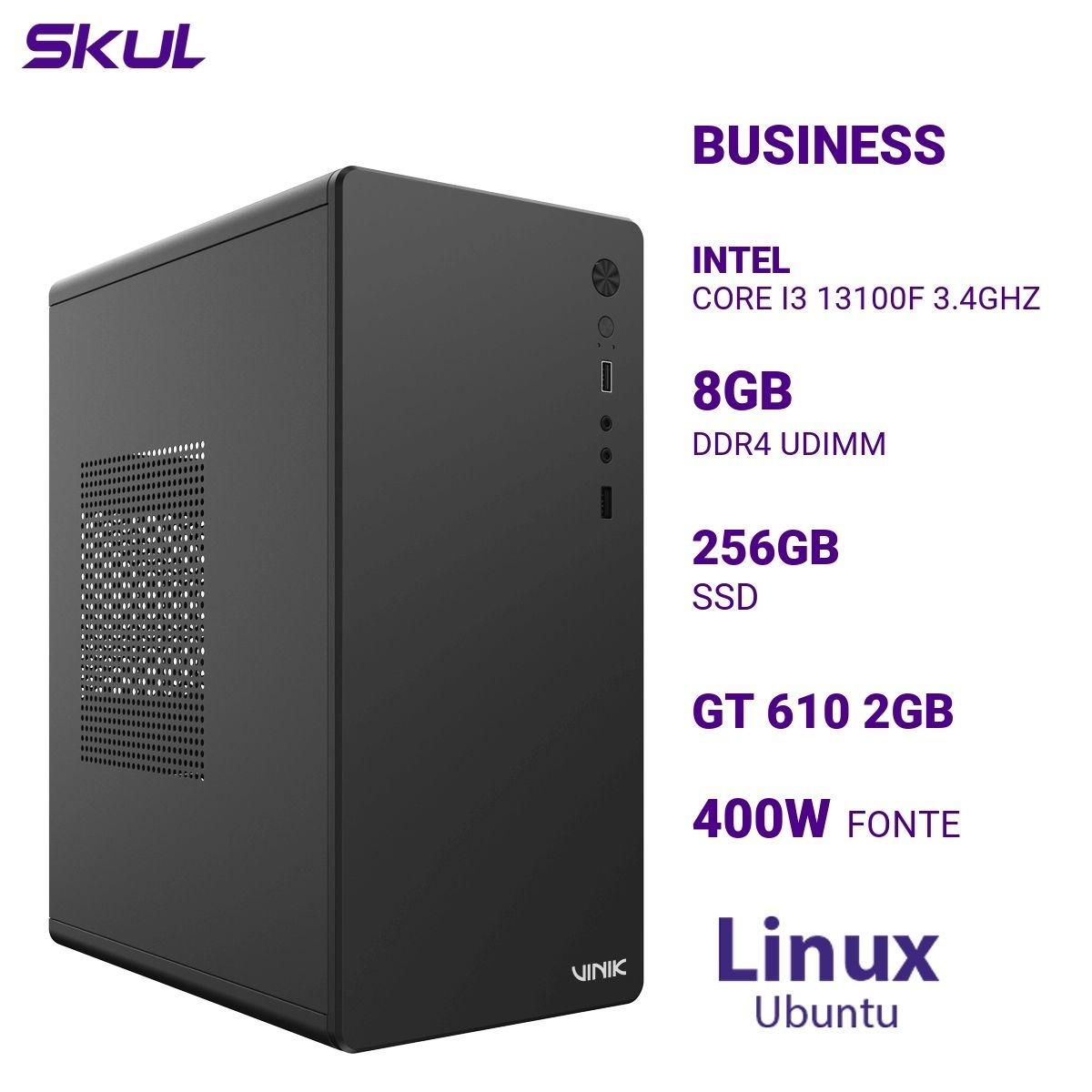 Desktop SKUL Business B300 i3-13100F 8GB 256GB SSD GT 610 2GB Fonte 400W 80 Plus Linux Ubuntu