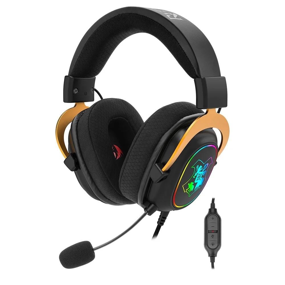 Headset Gamer Redragon Harry Potter Zeus Hogwarts Rgb,preto/Dourado 7.1 Virtual,kit de Customização