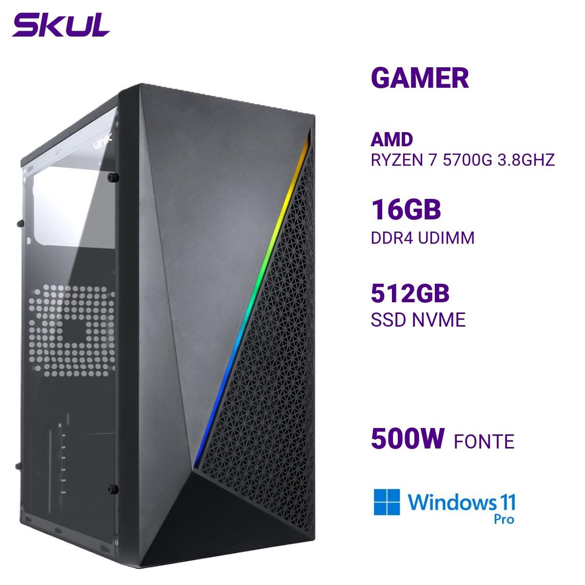 Desktop SKUL B7000 Ryzen 7 5700G 16GB DDR4 512GB SSD NVMe Fonte 500W 80 Plus White Windows 11 Pro