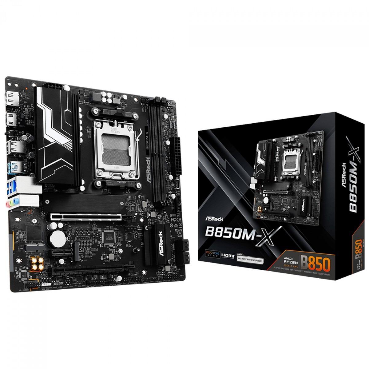 Placa Mãe Asrock AM5 B850M-X R2.0 2XDDR5, HDMI/DP, USB-C, USB 3.2, LAN 2.5GBE, Ryzen 7000/8000/9000