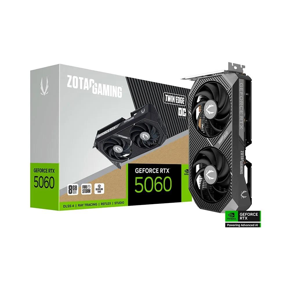 Placa de Vídeo Zotac RTX 5060, 8GB Twin Edge OC GDDR7 128BITS - ZT-B50600H-10M
