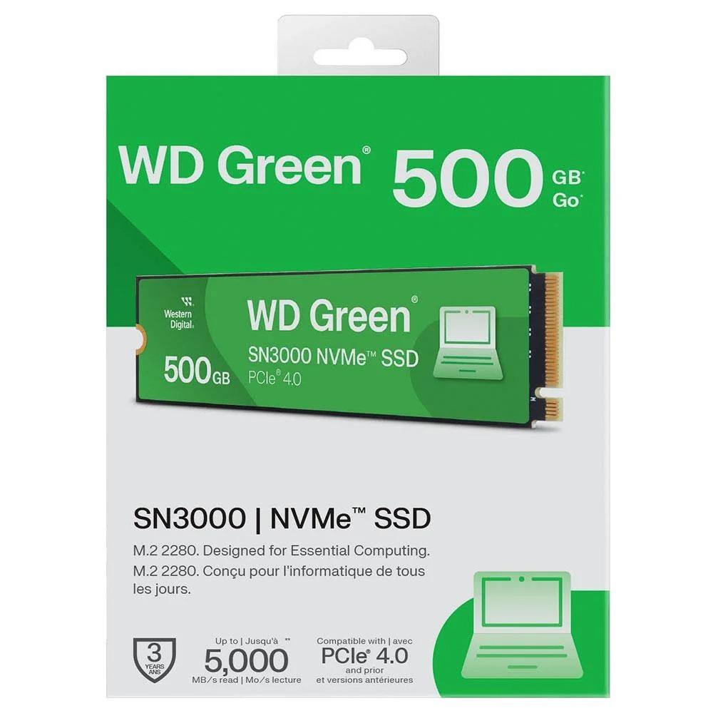 SSD M.2 NVMe 500GB WD Green SN3000, M.2 2280, Leitura 5000MB/s, Gravação 4100MB/s