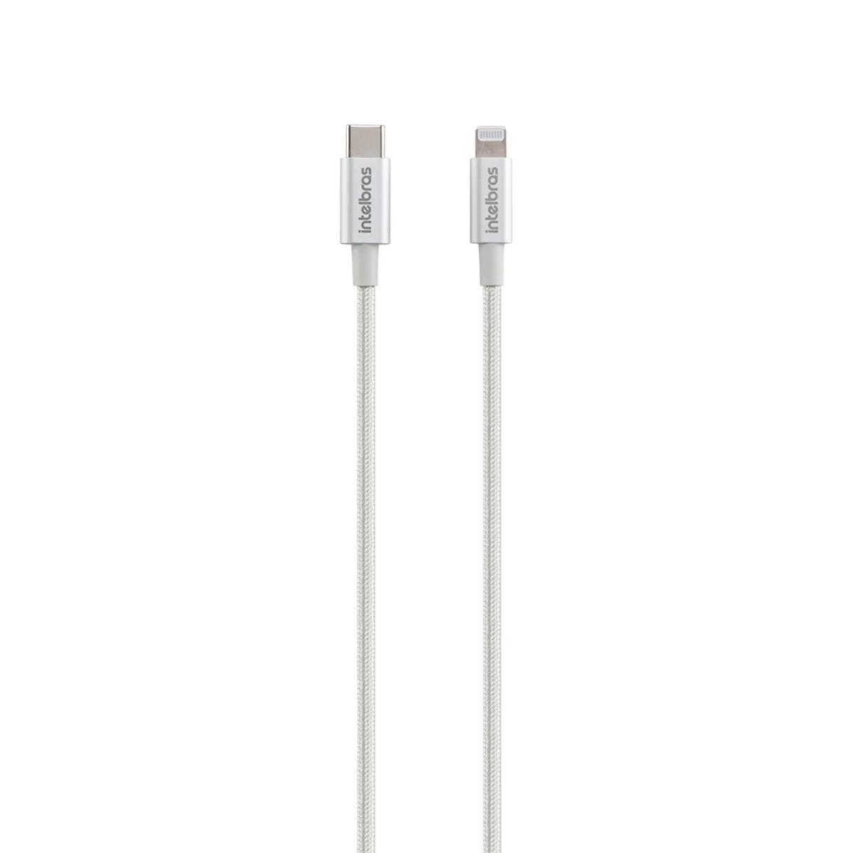 Cabo USB-C Lightning 1,5m Nylon Branco Eucl 15NB Intelbras