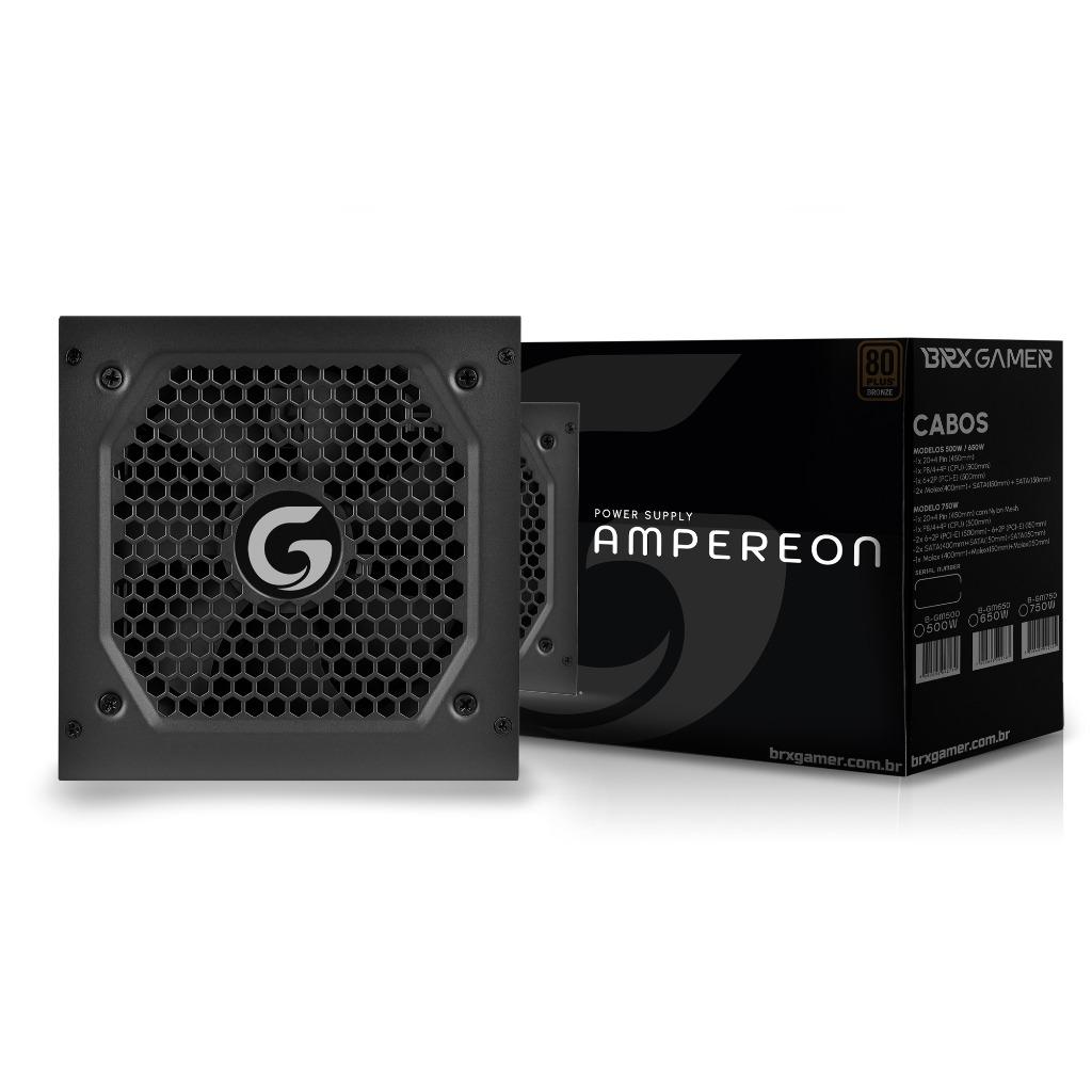 Fonte BRX Gamer Ampereon, 500W, 80PLUS, PFC Ativo, B-GM500
