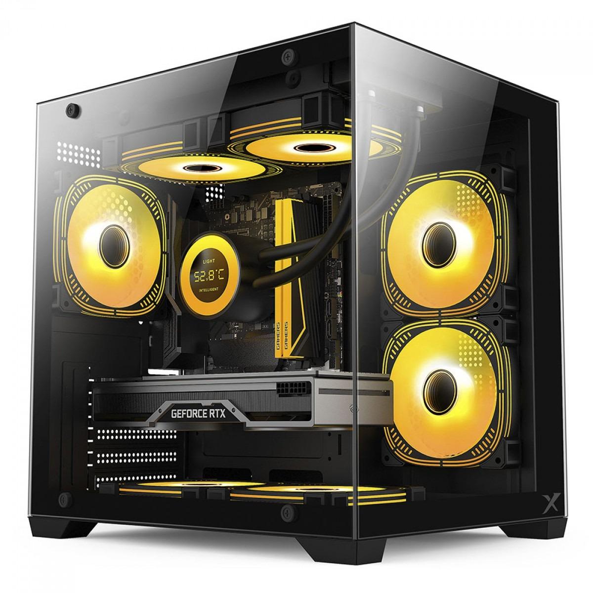 Gabinete Gamer BRX Xtreme Glacier, Mini Tower, Lateral e Frontal de Vidro, 3 Fans, R41B - Preto