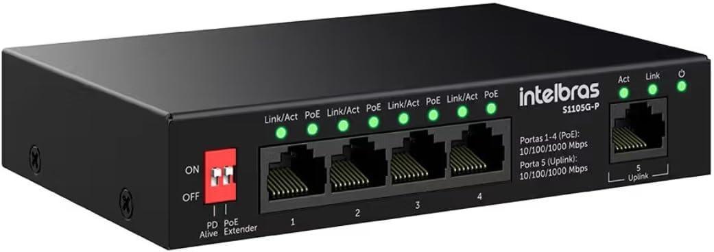 Switch Não Gerenciavel, 4P 10/100/1000 Mbps POE, 1P Uplink, S1105G-P - Intelbras