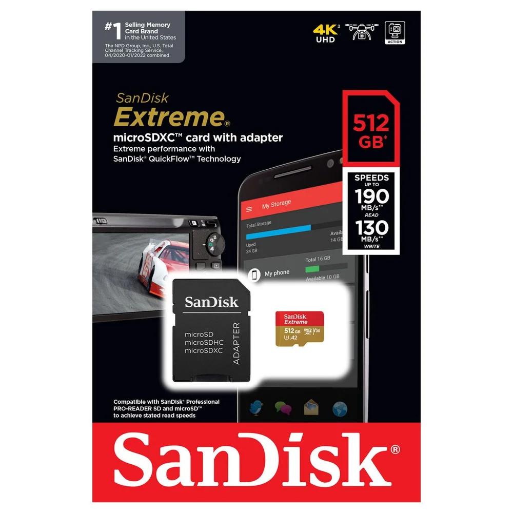 Cartão 512GB Micro SDXC Extreme até 190MB/s com Adaptador - Sandisk