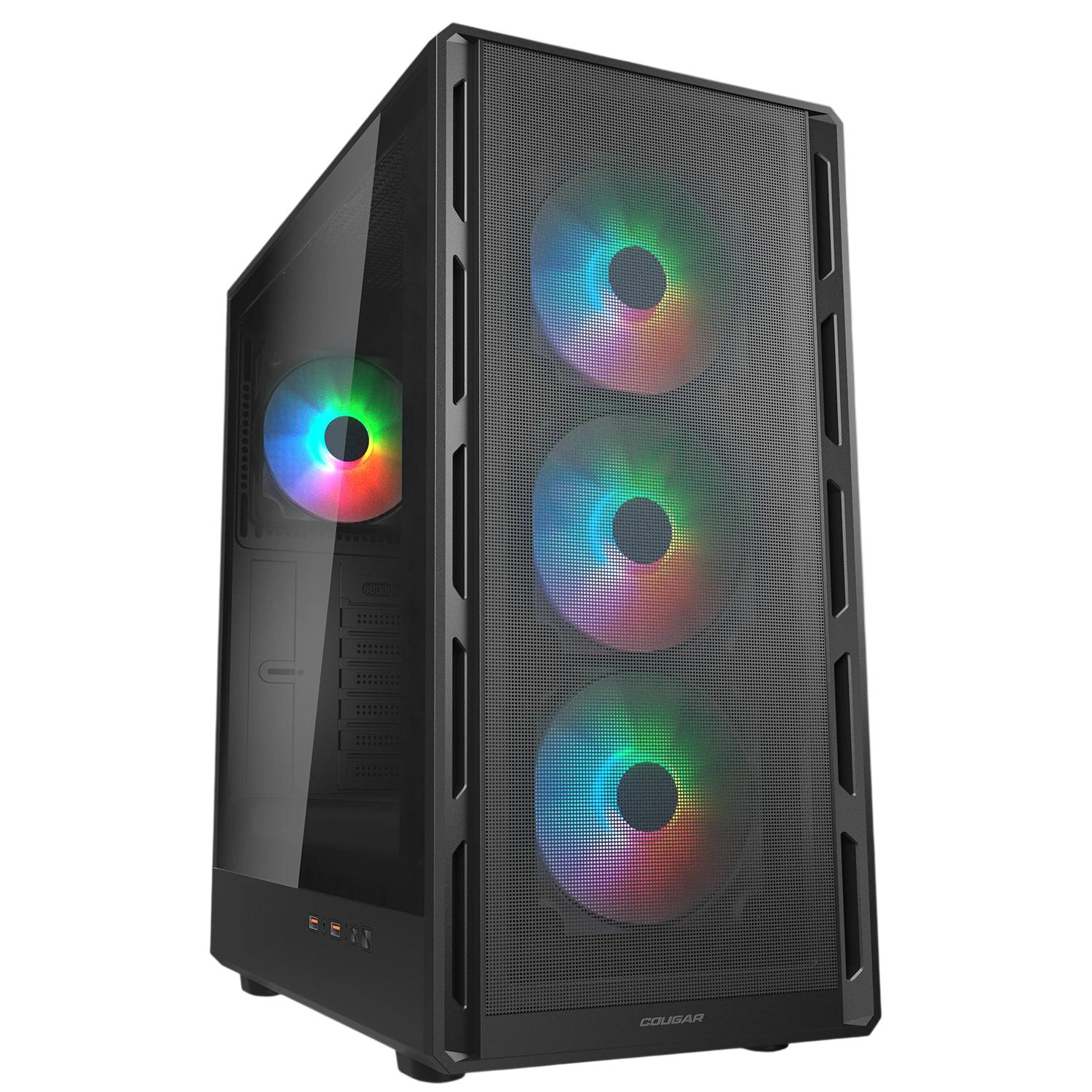 Gabinete Gamer Mid Tower Cougar Airface Pute RGB Preto com 4 Fans - 382GA50.0001