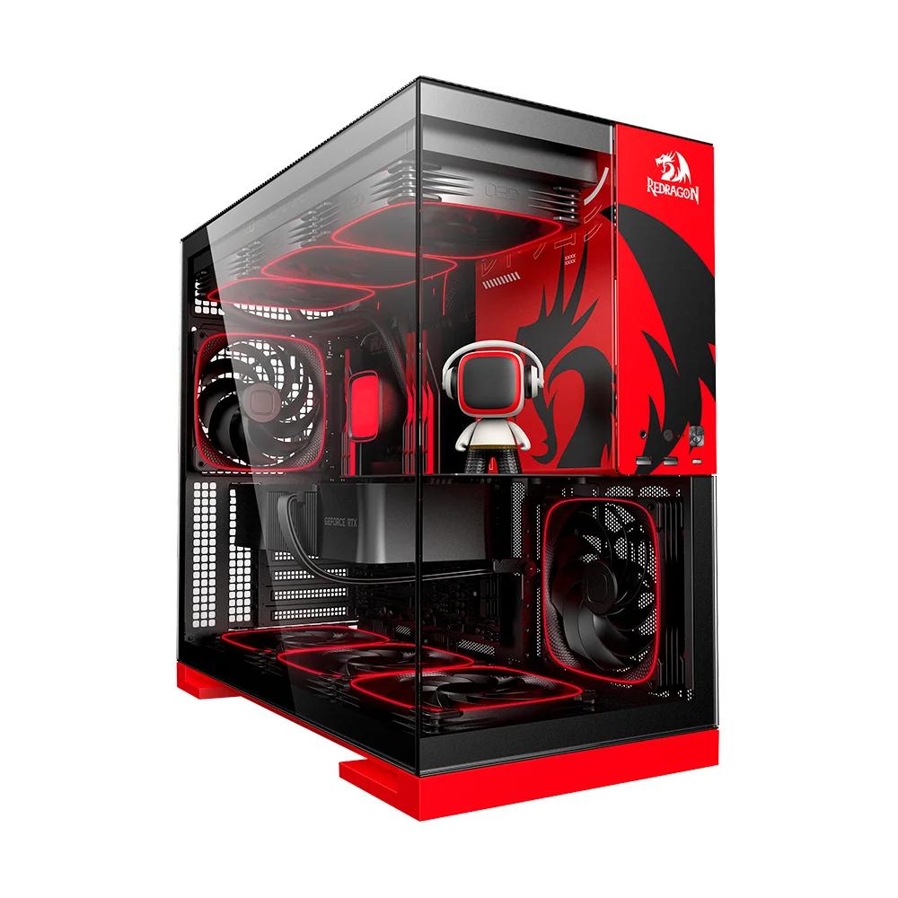 Gabinete Gamer Redragon Geometric Future Model 5 Mid Tower Vidro Temperado ARGB com 5 Fans - Vermelho