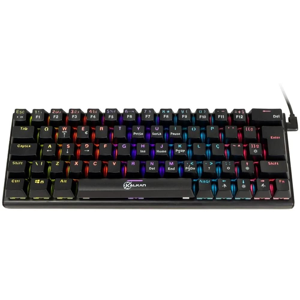 Teclado Gamer Mecânico Kalkan Loki 60% RGB Switches Yh Marrom USB Tipo C Preto - KLK00015