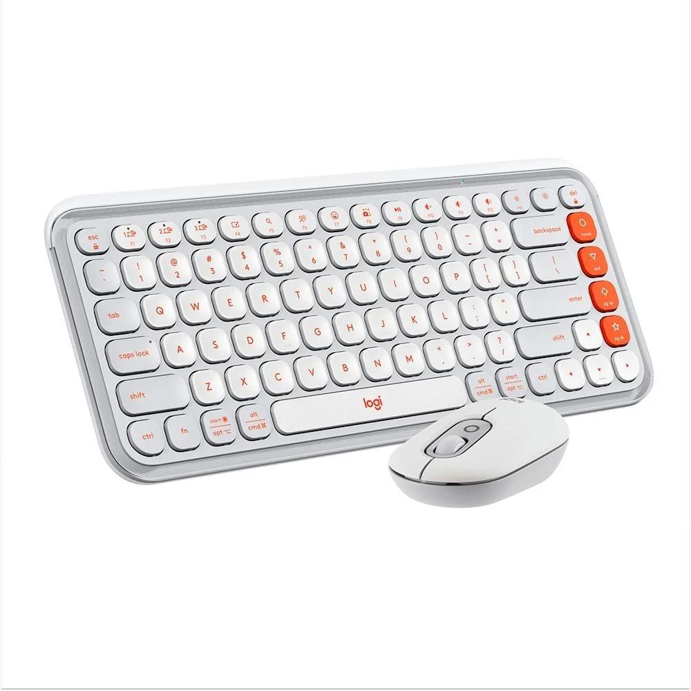 Teclado e Mouse sem Fio Logitech Pop Icon Silencioso, Teclas Personalizaveis, Bluetooth, Branco