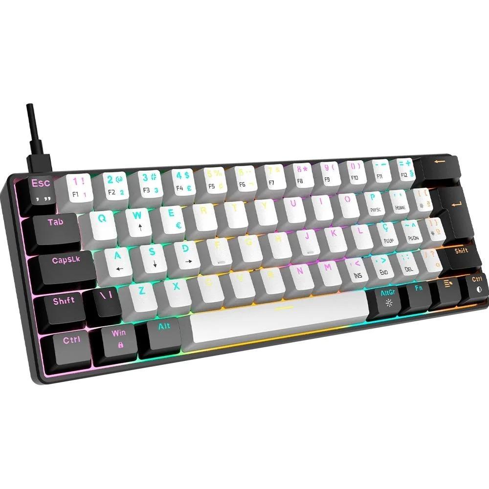Teclado Mecânico Gamer Gamdias Aura GK2, RGB Switch Blue Layout 60% -Preto/branco