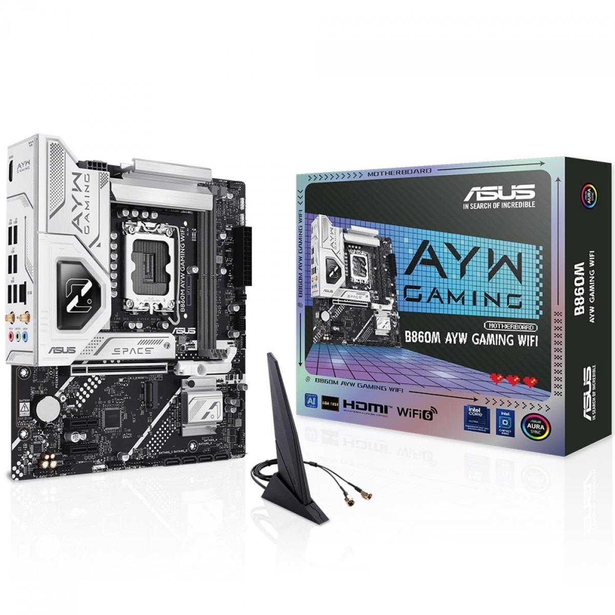 Placa Mãe ASUS B860M LGA 1851, Ayw Gaming Wi-Fi, MATX, DDR5, M.2, Support Intel Core Ultra