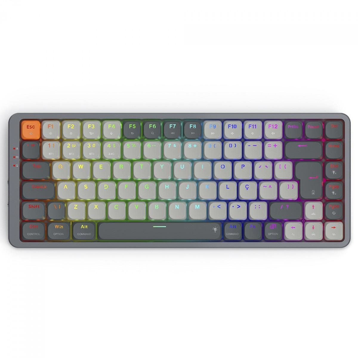 Teclado Mecânico Gamer Redragon Azure Rgb,wireless, Bluetooth, Switch BROWN,ABNT2 Preto e Cinza