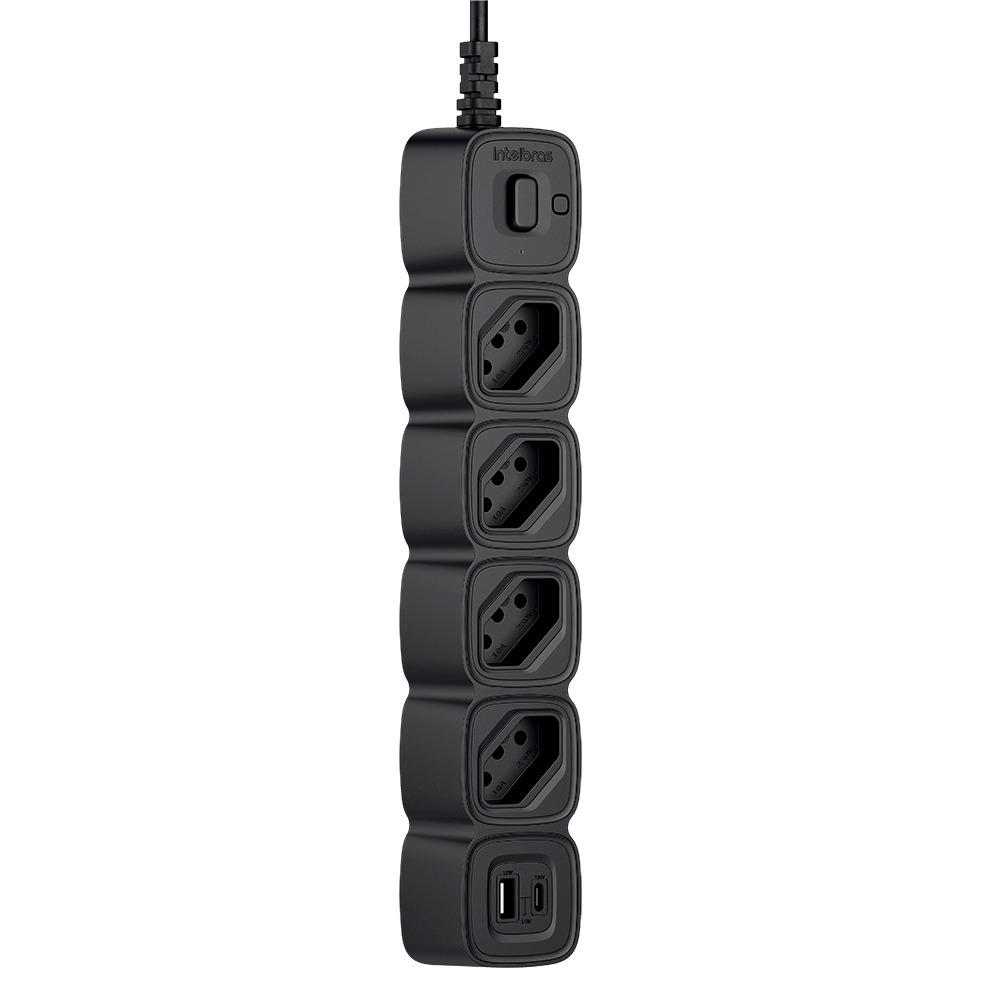 Protetor Eletrônico Intelbras com 4 Tomadas + 2 USB 20W Epe 2004 Preto