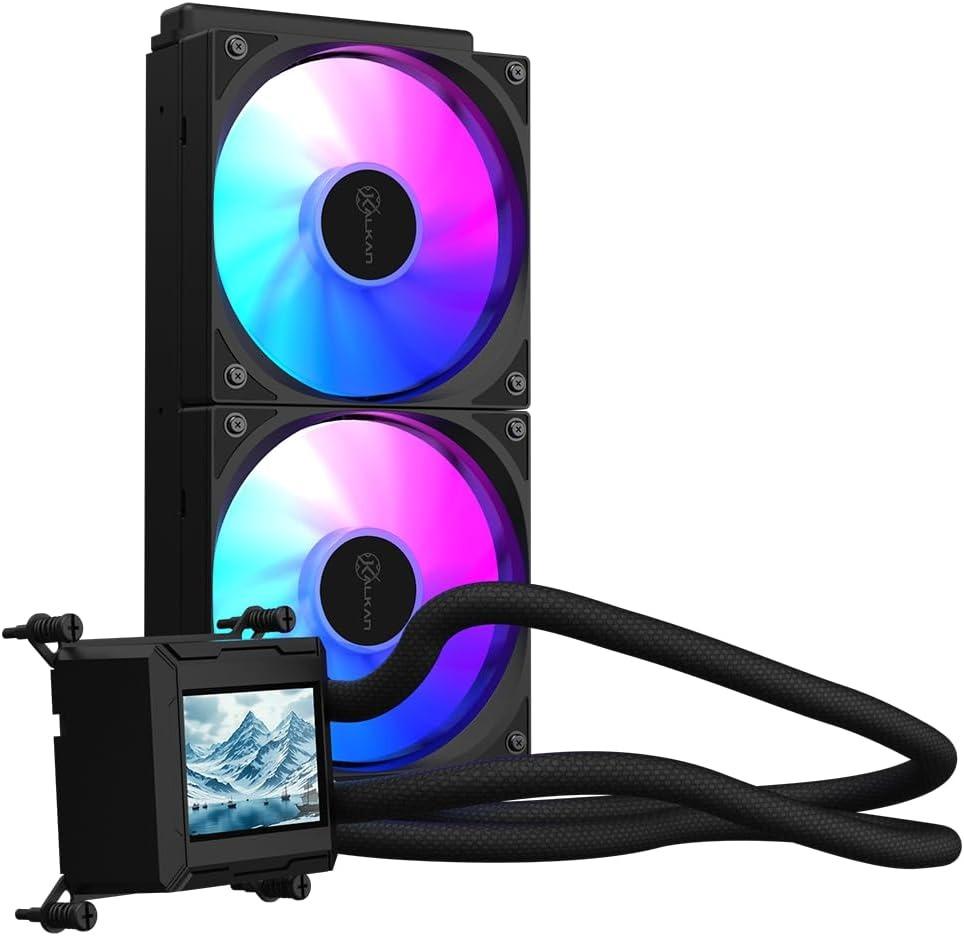 Water Cooler Kalkan Aura LCD 240mm ARGB Preto Tela LCD 2.4” Bomba 2900RPM Fans 120mm