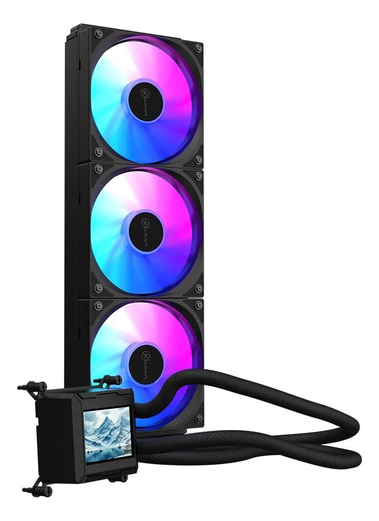 Water Cooler Kalkan Aura LCD 360mm ARGB Preto Tela LCD 2.4 Bomba 2900 Rpm Fans 120mm