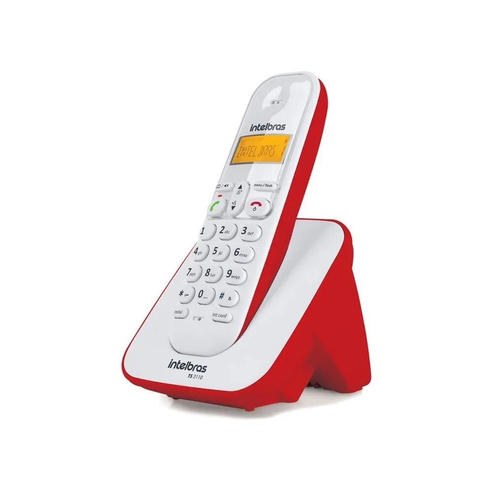 Telefone sem Fio Intelbras TS 3110 Branco e Vermelho, Display Luminoso, Identificador de Chamadas
