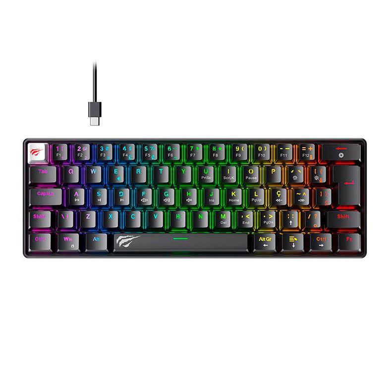 Teclado gamer Mecanico Havit GT-KB11L, RGB, ABNT2, Switch Vermelho, Preto, GT-KB11L