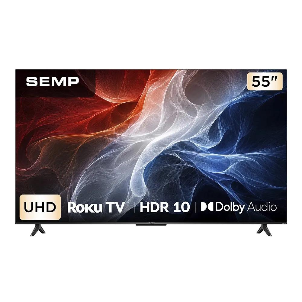 Smart TV Semp 55 Polegadas LED 4K S62R Roku TV Wi-Fi HDR10 Dolby Audio Brilho até 270 Nits 55S62R