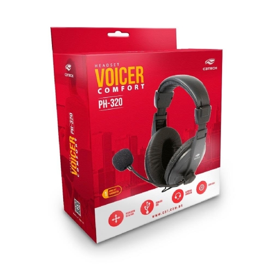Fone de Ouvido com Microfone Voicer PH-320BK - C3Tech